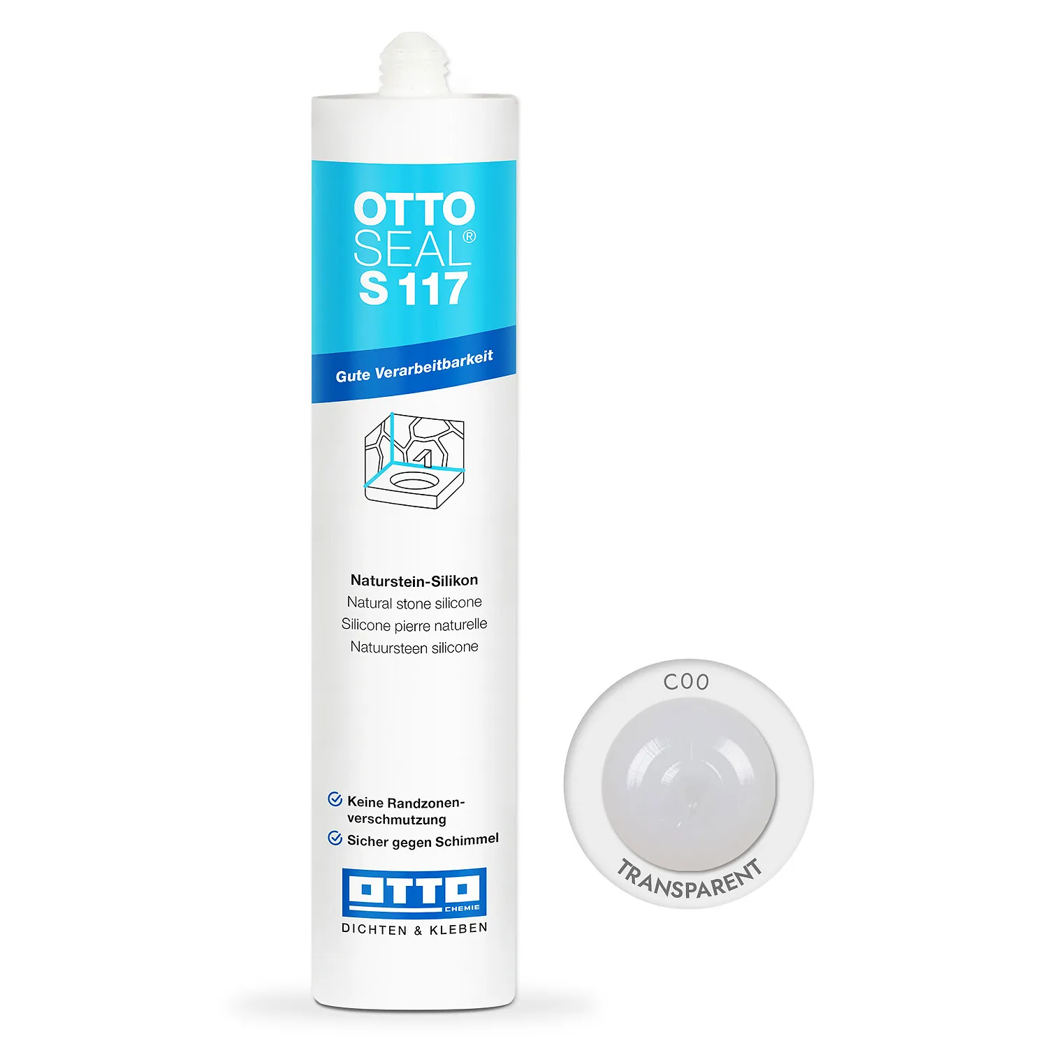 Ottoseal S117 Natursteinsilikon transparent, Kartusche 310ml, Silikondichtstoff für Naturstein und Marmor