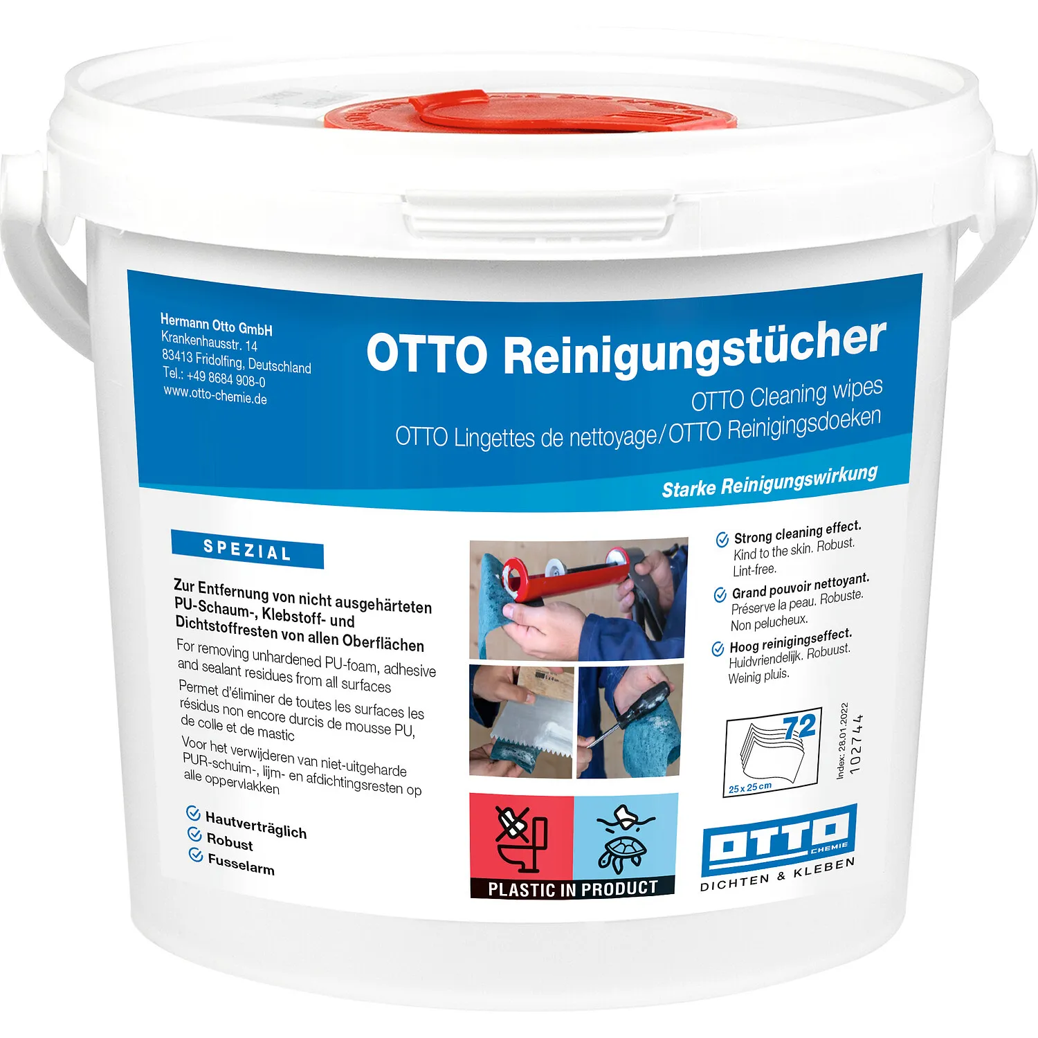 OTTO Reinigungstücher im geschlossenen Spendereimer für saubere Entnahme