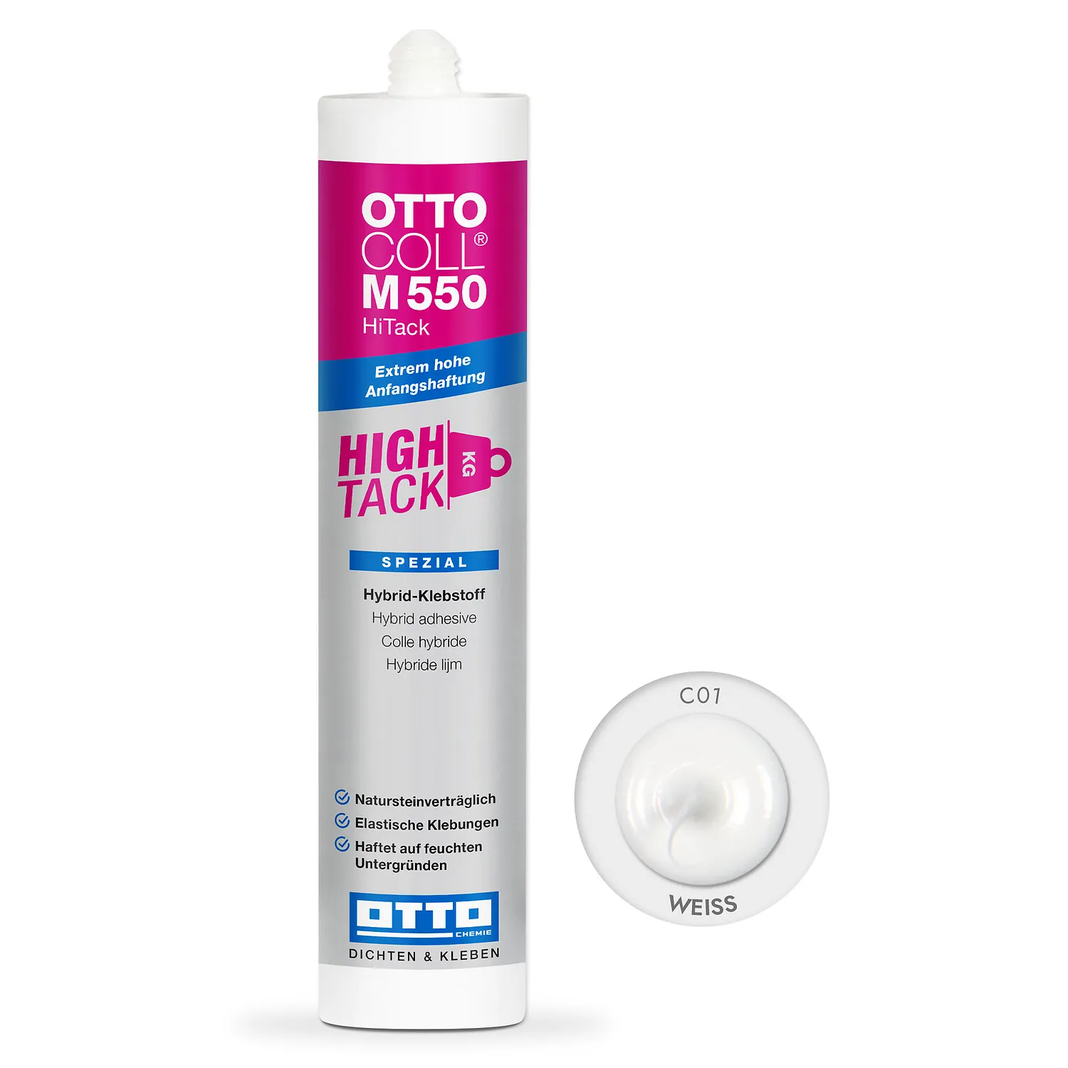Ottocoll M550 HiTack Klebstoff weiß 310ml Kartusche, Montagekleber mit hoher Anfangshaftung