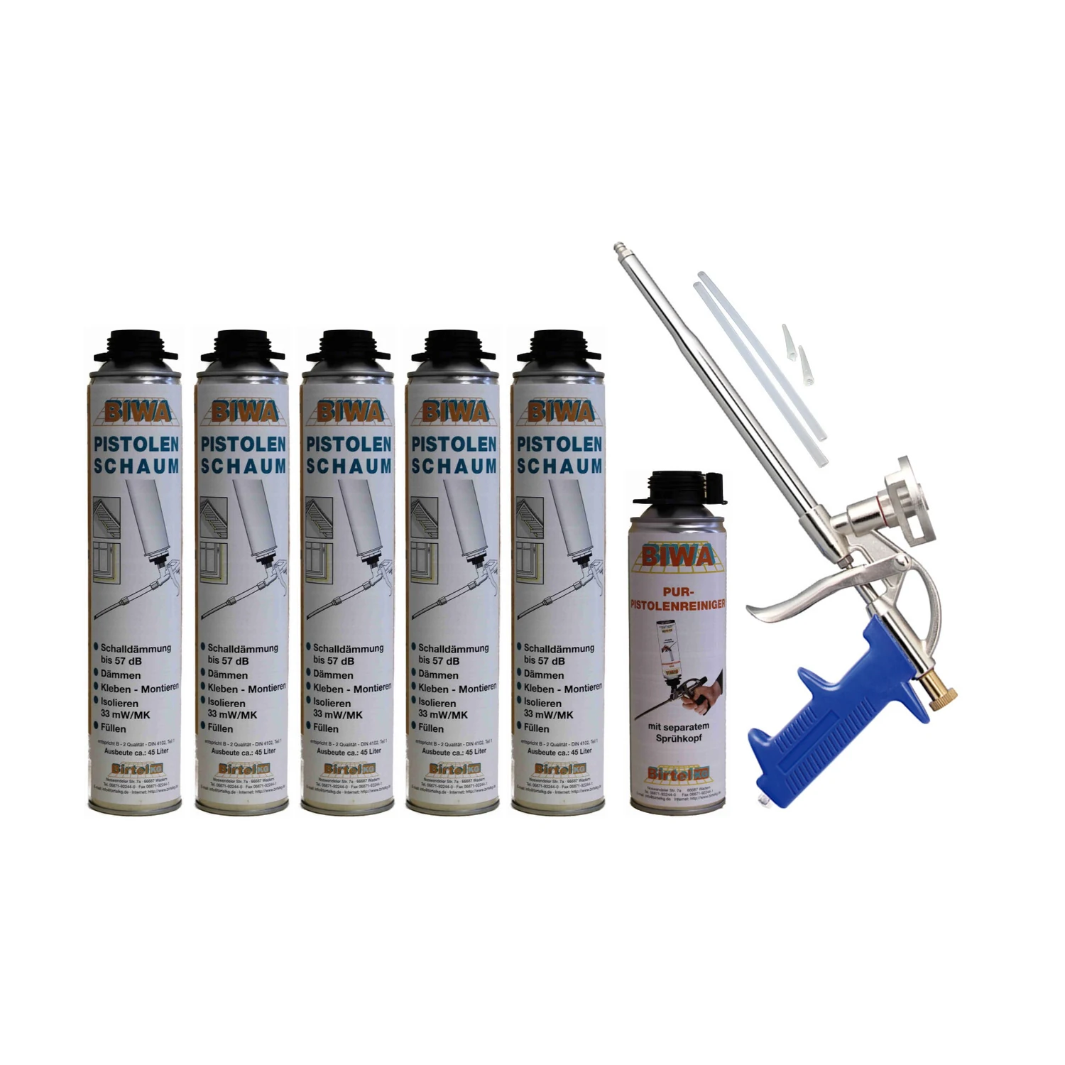 BIWA Pistolenschaum-Set B2 mit Schaumpistole 5 × 750 ml